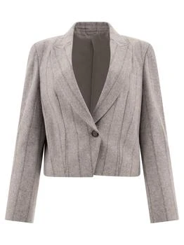 Brunello Cucinelli | Brunello Cucinelli Striped Cropped Flannel Blazer
