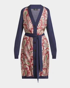 ETRO | Floral Foulard-Panel Belted Long Cardigan