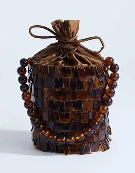 Topshop Georgie small embellished grab bucket bag in brown tort