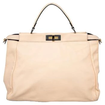 Fendi | Fendi Beige/Black Leather Beads Lining Large Peekaboo Top Handle Bag