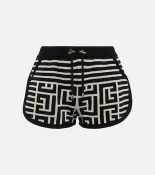 Balmain | Monogram wool and linen-blend shorts
