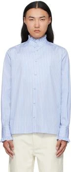 Valentino | Blue Striped Cotton Ruffle Shirt