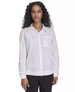Women
s Collared Button-Front Cotton Shirt