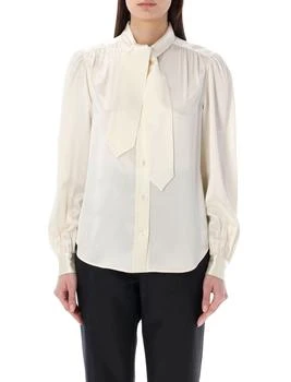 Yves Saint Laurent | Saint Laurent Lavallière-Neck Long-Sleeved Blouse