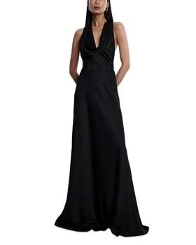 BCBG Cowl Neck Halter Gown