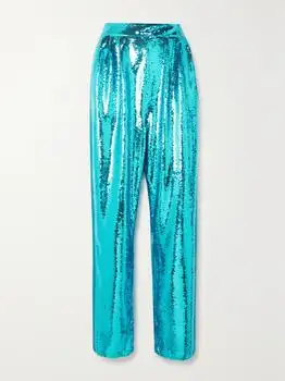 Tom Ford | Pleated Silk Satin-trimmed Sequined Tulle Pants - Turquoise - IT40