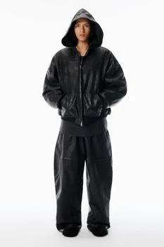 Black Worn Moto Leather Hoodie Jacket