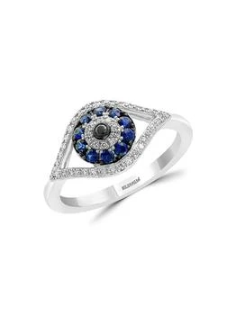 Effy | Royale Bleu Sapphire, Diamond and 14K White Gold Evil Eye Ring