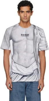 Balmain | Gray Statue Print Logo T-shirt