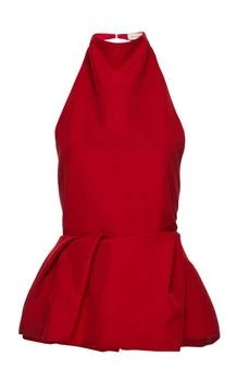 Magda Butrym | Magda Butrym Open Back Cotton-Blend Taffeta Peplum Top - Moda Operandi