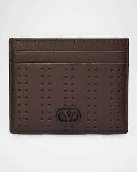 Valentino Men's Perforated Leather VLogo Card Holder
