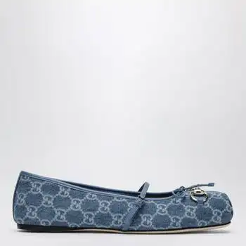 Gucci | Blue GG denim ballet flats with Horsebit detail