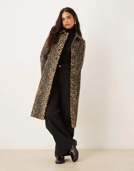 Mango wool mix tailored maxi coat in leopard print