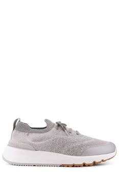 Brunello Cucinelli | Brunello Cucinelli Logo Embossed Knitted Lace-Up Sneakers