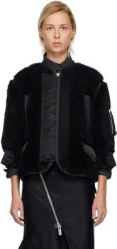 Sacai | Black Faux-Shearling & Nylon Twill Jacket