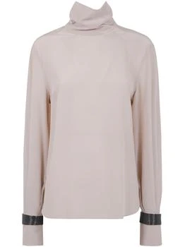 Brunello Cucinelli | Brunello Cucinelli High Neck Long Sleeved Blouse
