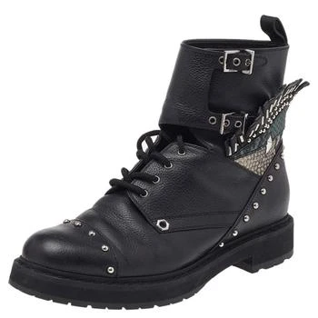 Fendi | Fendi Size 37 Black Leather and Python Embossed Leather Ankle Length Boots