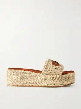 Versace | Logo-embellished Raffia Platform Slides - Neutral - IT36