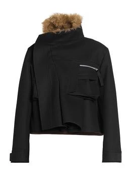 Sacai | Melton Faux Fur-Trimmed Wool-Blend Jacket