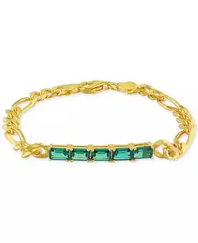 Macy's | Lab-Grown Emerald Five Stone Figaro Link Bracelet (2-1/4 ct. t.w.) in Yellow-Plated Sterling Silver