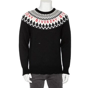 Givenchy | Givenchy Black Fair Isle Logo Knit Wool Frayed Edged Sweater M