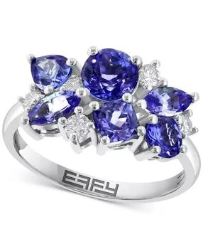 Effy | EFFY® Tanzanite (2-1/6 ct. t.w.) & Diamond (1/5 ct. t.w.) Mixed Cut Cluster Ring in 14k White Gold