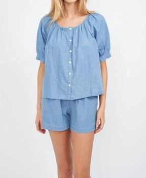 Everly Top In Washed Chambray