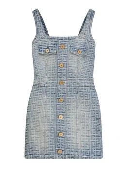 Balmain | Balmain Monogram Debossed Square-Neck Mini Dress