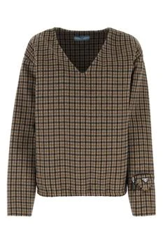 Prada | Prada V-Neck Checked Pullover