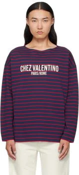 Valentino | Red 
Navy 
Chez Valentino
 Print Long-Sleeved Cotton T-shirt