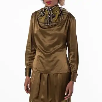 Burberry | Burberry Satin and Check Scarf Panelled Top, Brand Size 2 ( US Size 0 )