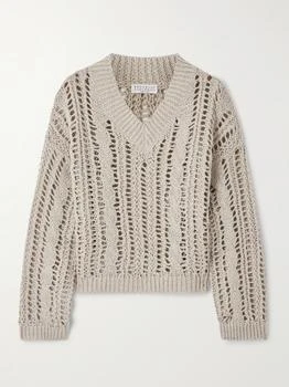 Brunello Cucinelli | Open-knit Jute-blend Sweater - Beige