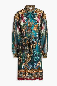 Crystal-embellished printed silk crepe de chine mini dress