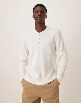 Abercrombie & Fitch long sleeve waffle henley top in white