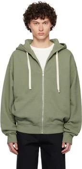 Jil Sander | Green Zipped Embroidered Hoodie
