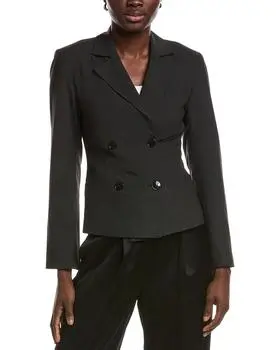 Ganni Drapey Melange Fitted Double Breasted Blazer
