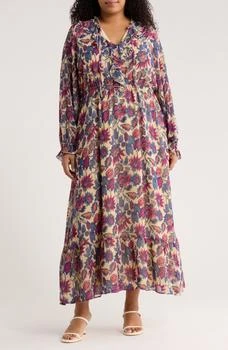 Floral Long Sleeve Ruffle Chiffon Maxi Dress