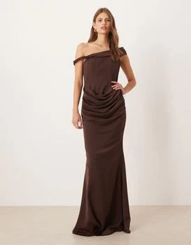 Six Stories twist strap boned corset maxi dress in chocolate