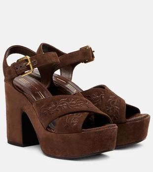 ETRO | Floral embroidered suede platform sandals