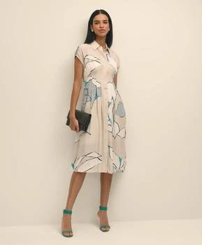 Crepe A-Line Abstract Print Shirt Dress