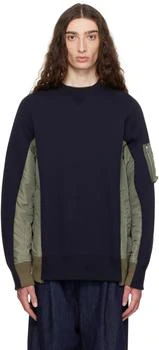 Sacai | Navy & Khaki Sponge Sweat & Nylon Twill Sweatshirt