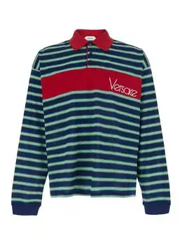 Versace | Versace Logo-Embroidered Striped Knitted Polo Shirt
