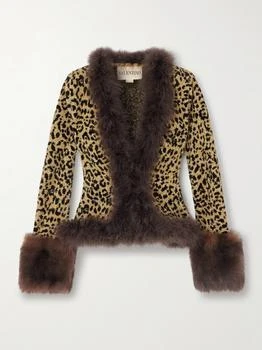 Valentino | Feather And Shearling-trimmed Leopard-jacquard Lurex Cardigan - Leopard print