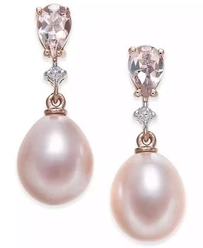 Macy's | Pink Cultured Freshwater Pearl (8-1/2mm), Morganite (3/4 ct. t.w.) and Diamond Accent Drop Earrings in 14k Rose Gold