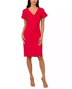 Women's Petal-Sleeve Faux-Wrap Crepe Sheath Dress