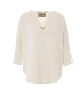 Valentino | Valentino Logo Plaque V-Neck Knitted Blouse