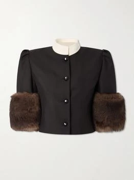 Valentino | Cropped Shearling-trimmed Embellished Silk Jacket  - IT36