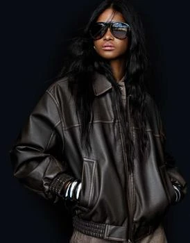 Bershka faux leather oversized jacket in brown