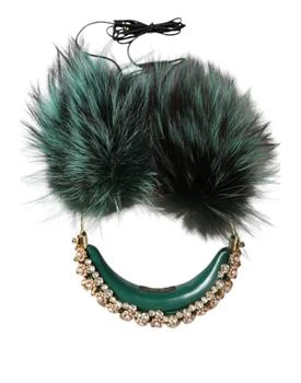 Dolce & Gabbana | gold Crystal Fur Headset Audio AUX Women's Headphones