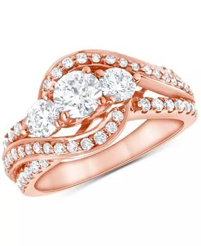 Macy's | Diamond Three Stone Swirl Engagement Ring (1-3/8 ct. t.w.) in 14k Rose Gold